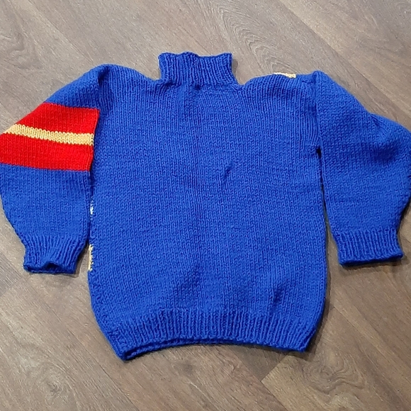 Handknit Boys Blue Color Block Sweater Handmade by Grammy M See Measurements - Picture 4 of 5
